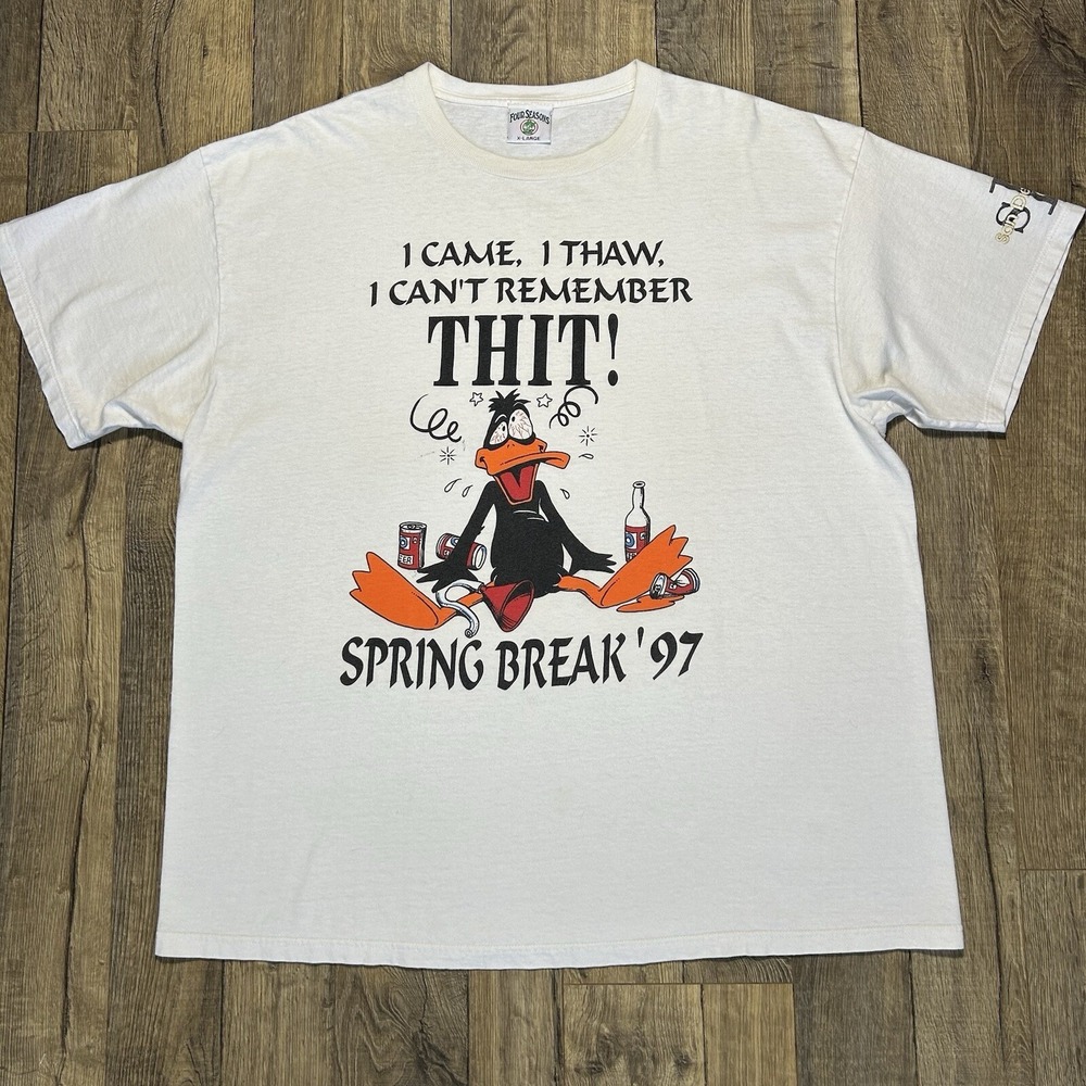 Vintage 90s Looney Tunes Spring Break T Shirt Men's XL Donald Duck Beer Parody